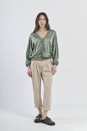 Cardigan militare con bottoni e maniche lunghe