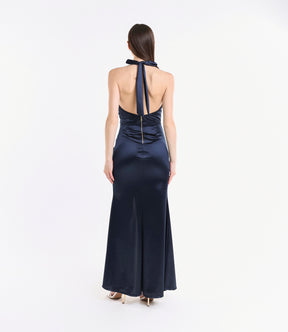 Abito formale nero in raso, ideale per serate glamour