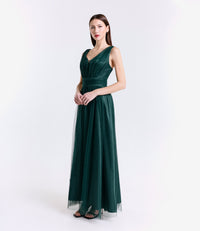 Abito lungo verde.S senza maniche, perfetto per eventi estivi e bridal party