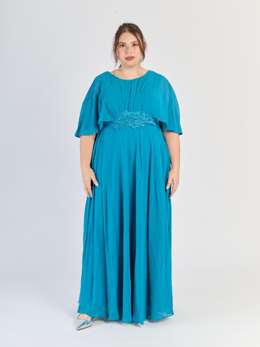 Vestito plus size Verde acqua con fascia decorativa al busto e tessuto fluido