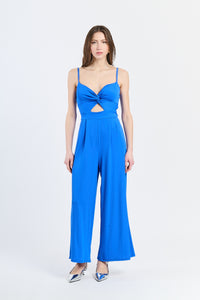 Tuta elegante bluette con nodo decorativo e effetto delicato