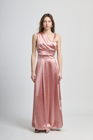 Long asymmetrical dress in satin Marina