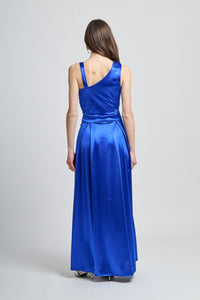 Abito formale bluette in raso, perfetto per eventi eleganti