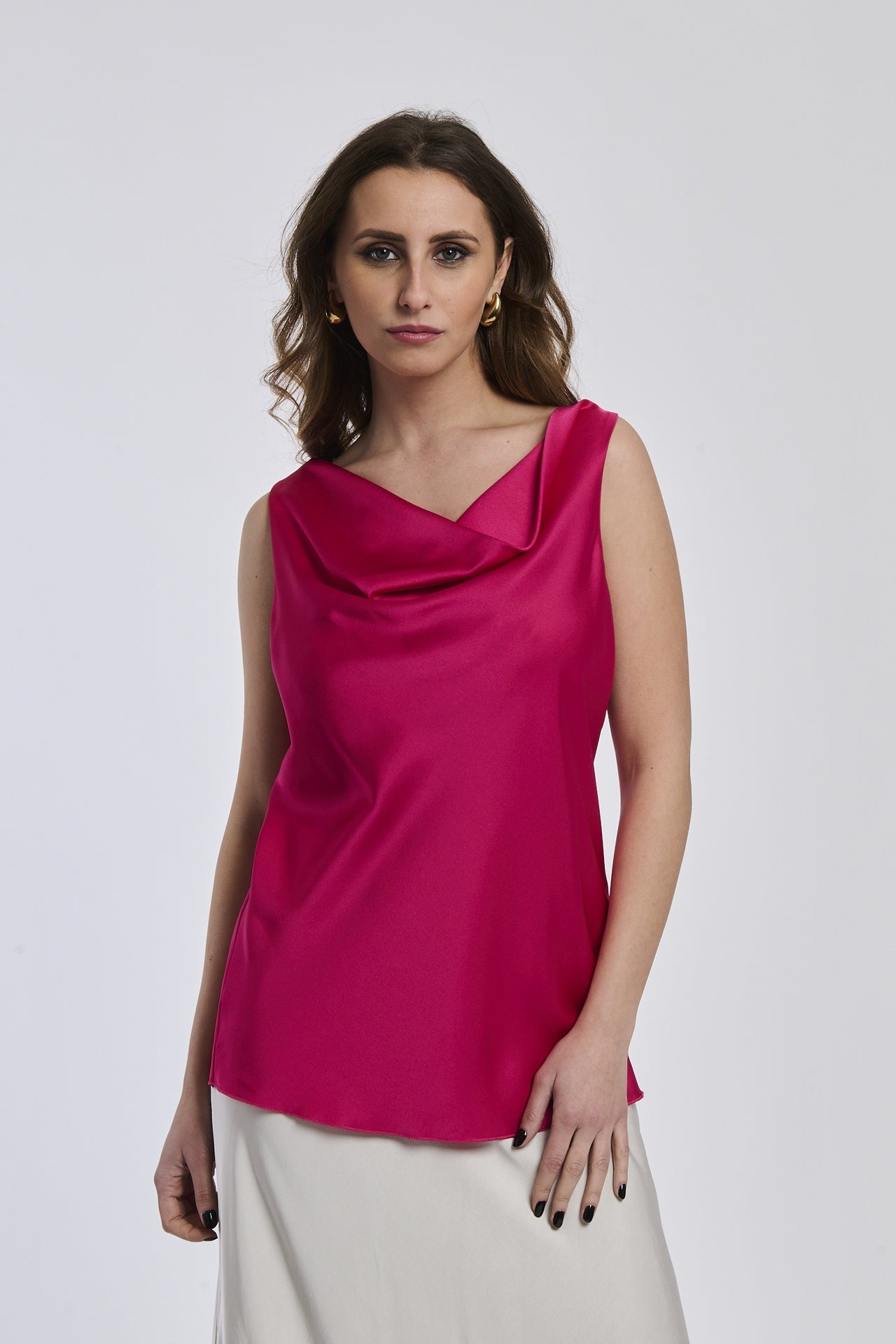 Canotta fuxia in tessuto brillante