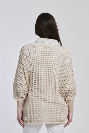 Maglione beige oversize in tricot texturizzato, stile comodo e raffinato
