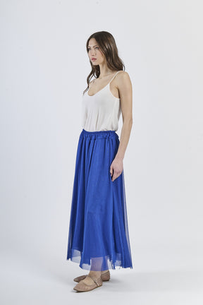 Vestito con gonna bluette azzurra e top senza spalline