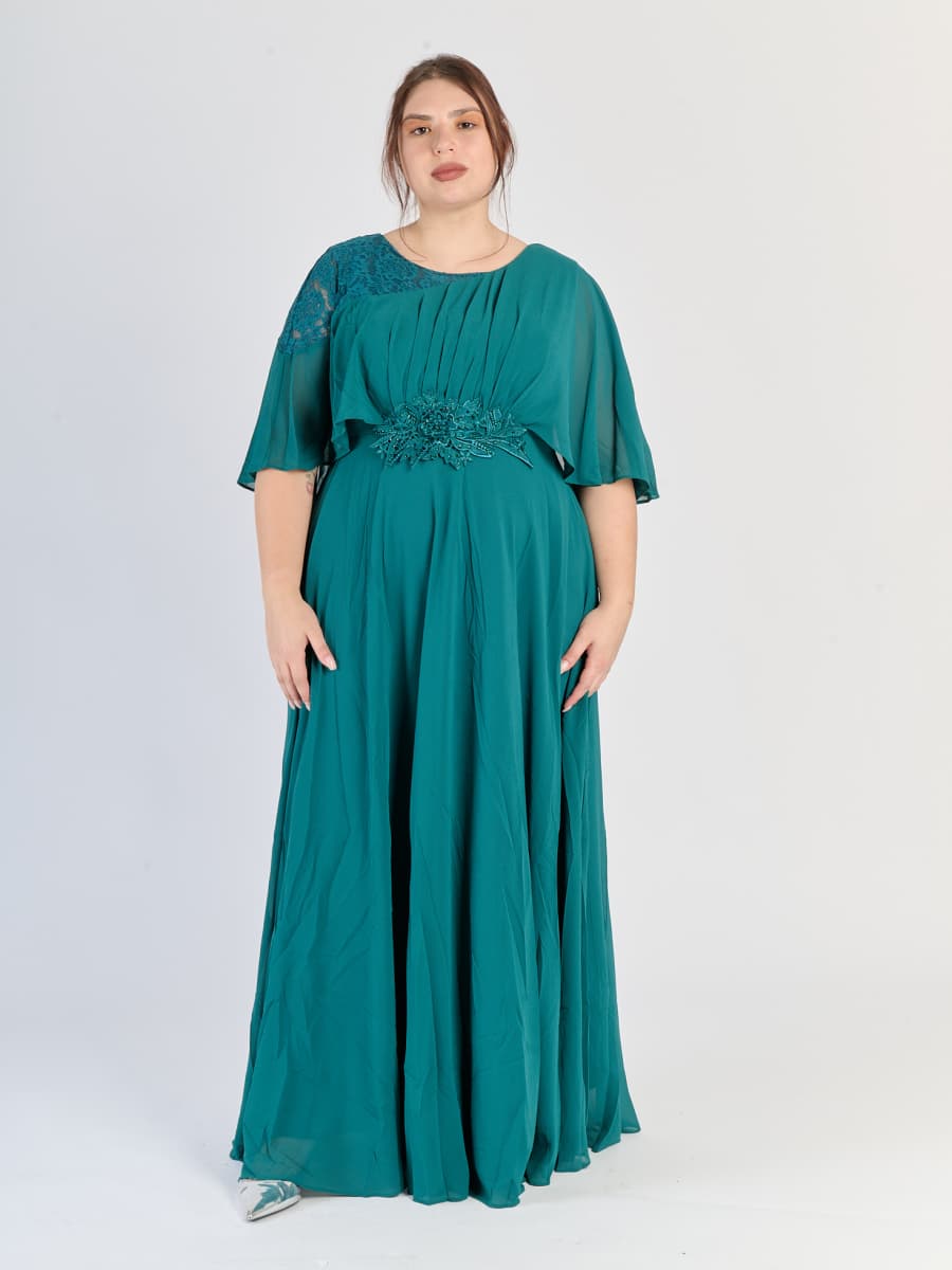 Abito lungo plus size Verde.S, maniche ampie e scollo rotondo
