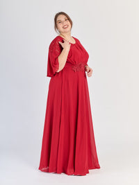 Abito formale plus size Bordo con applicazioni floreali al busto