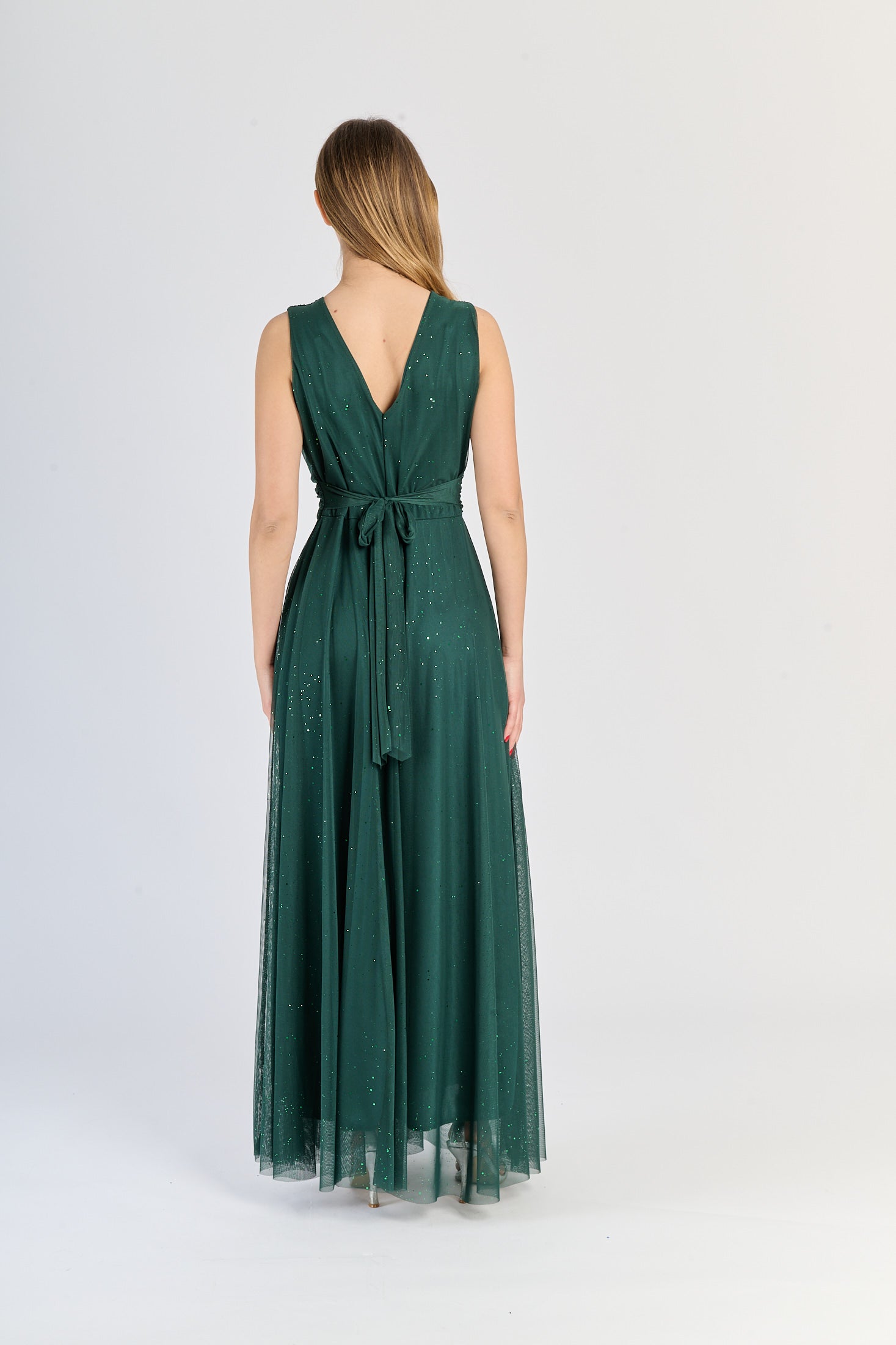 Abito verde.S fluviale, design a V - neck 