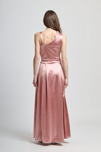 Abito formale rosa antico in raso, perfetto per occasioni romantiche