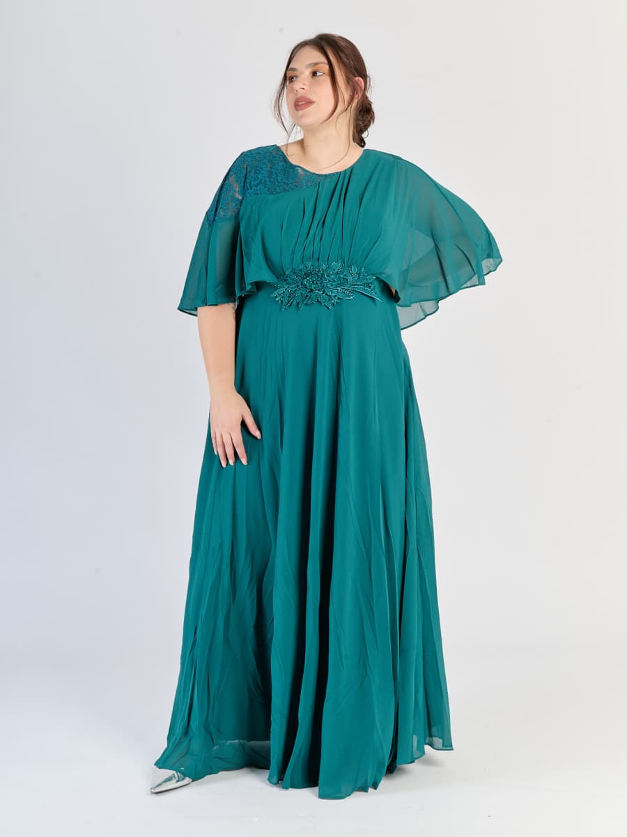 Vestito da sera plus size Verde.S, maniche ampie e finitura ruvida