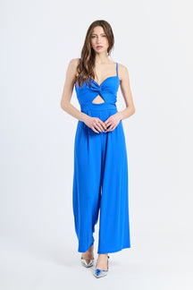 Tuta intera bluette con bretelle sottili e taglio cut-out romantico