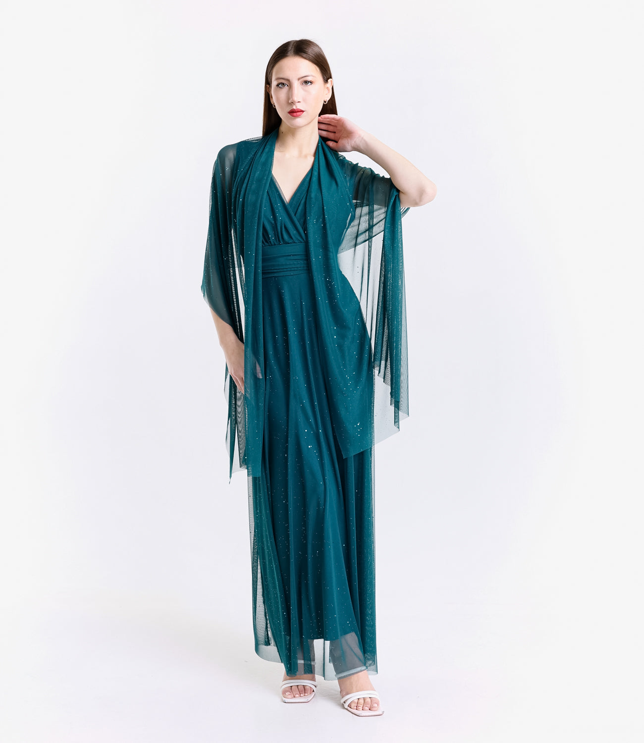 Abito formale ottanio conspalline svitate e tessuto luminoso