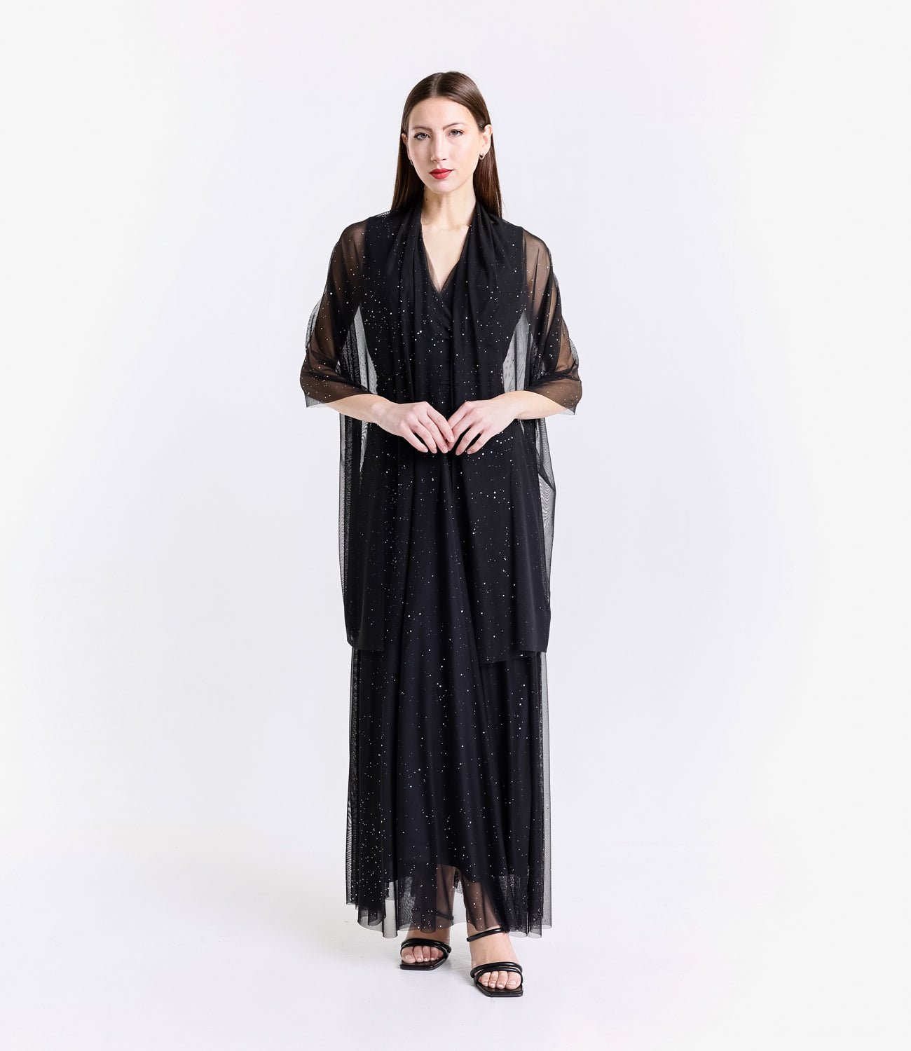 Vestito nero - argento da serata concollo a V e dettagli 