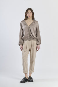 Cardigan tabacco avvolgente in tessuto caldo