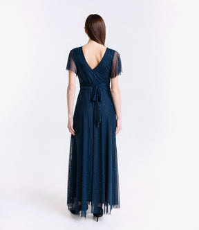 Abito navy con fascia in vita, ideale per occasioni formali