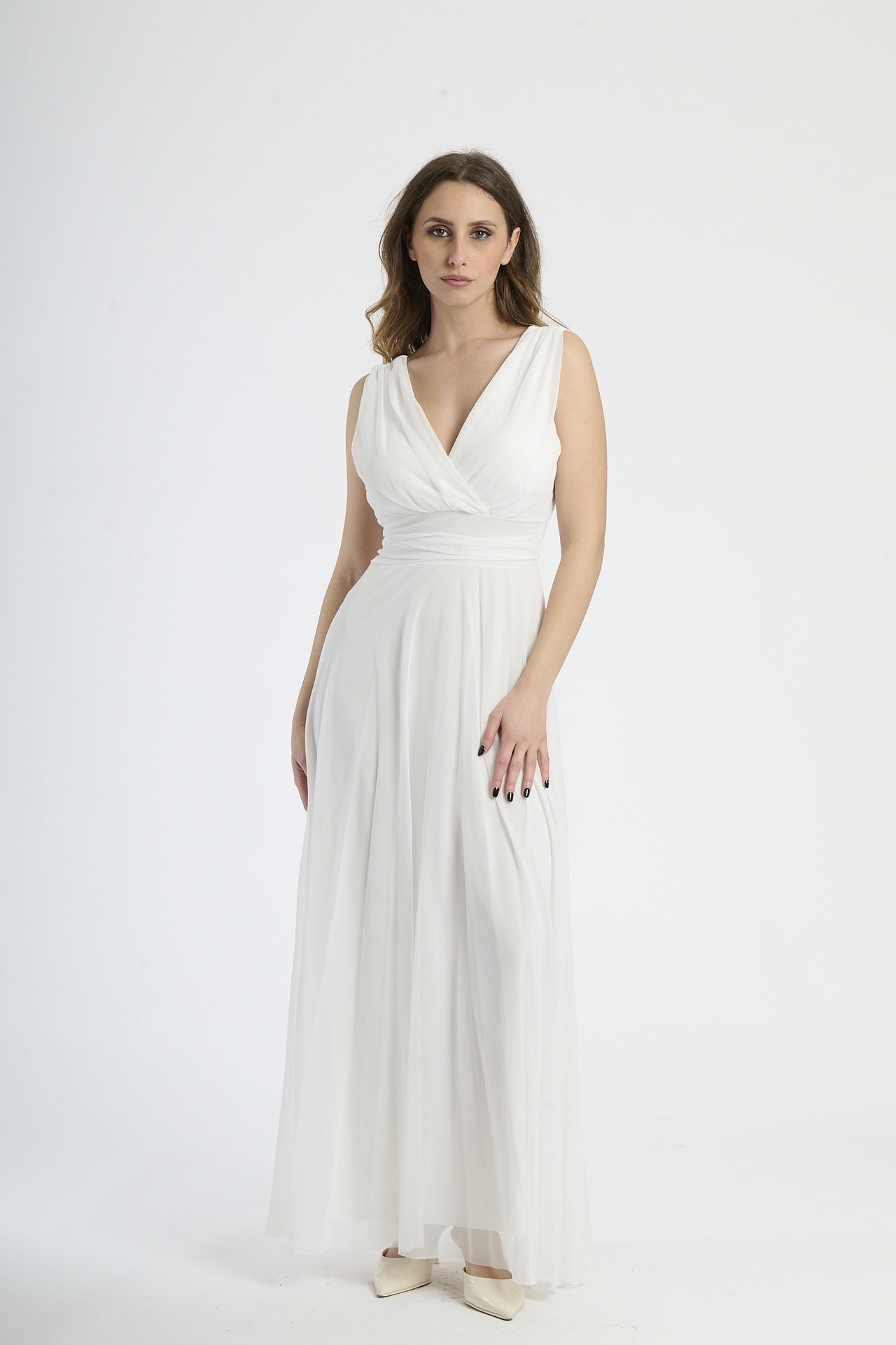 Abito lungo bianco in pizzo,perfetto per cerimonie