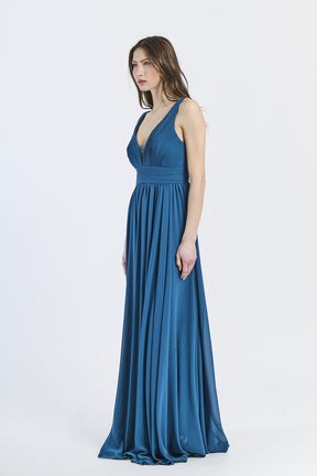 Abito formale ottanio in tulle, ideale per occasioni glamour