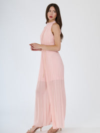 Tuta “Celestea” – Jumpsuit Plissé con Girocollo e Cintura a Catena