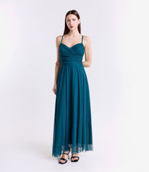 Vestito ottanio in tulle, spalline sottili, colore raro