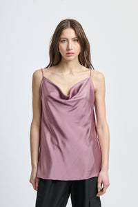 Canotta rosa cipolla in seta concollo drappato tenero