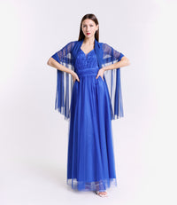 Abito da cerimonia bluette in tulle, stile raffinato e cool