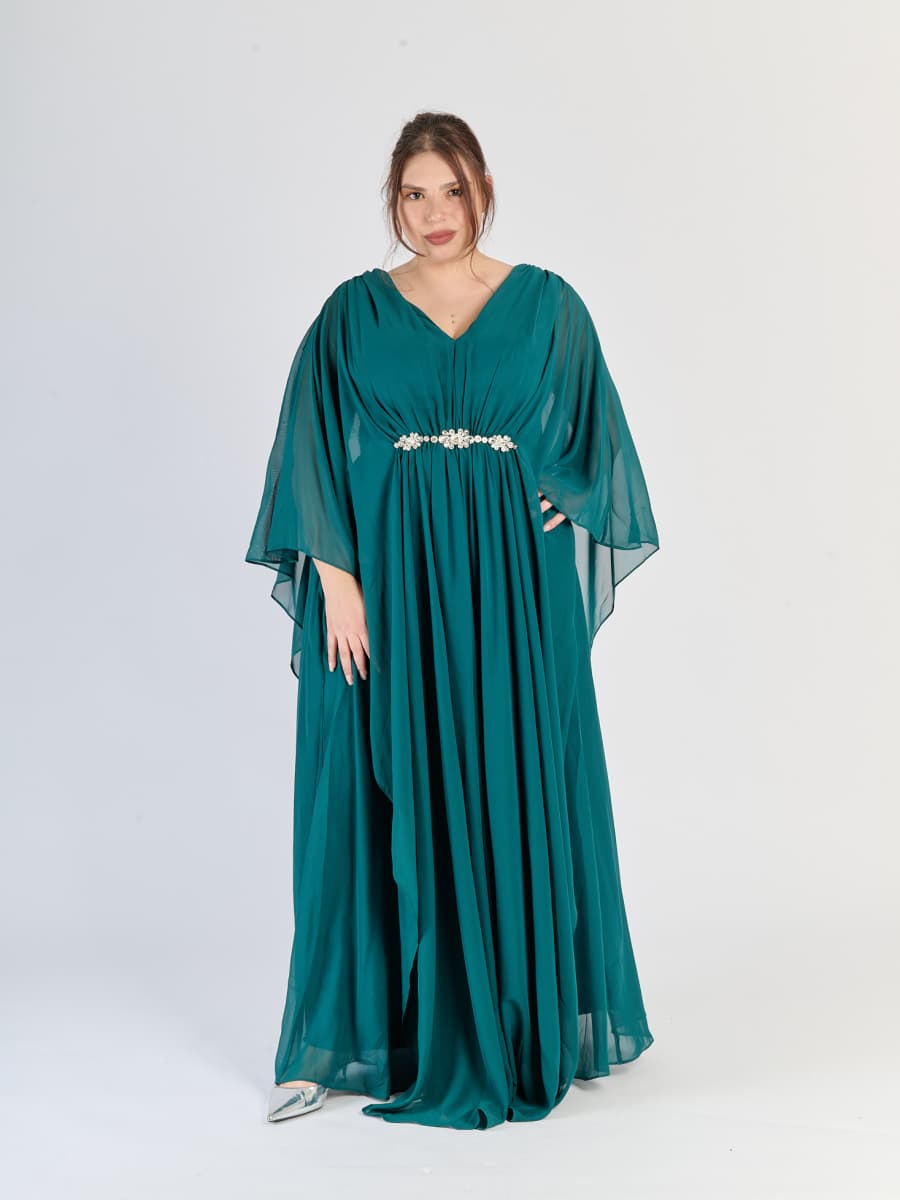 Vestito formale Verde.S, taglia plus size, design fluido e rinfrescante