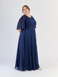 Vestito plus size Blu scuro con fascia decorativa al busto e tessuto opaco-lucido