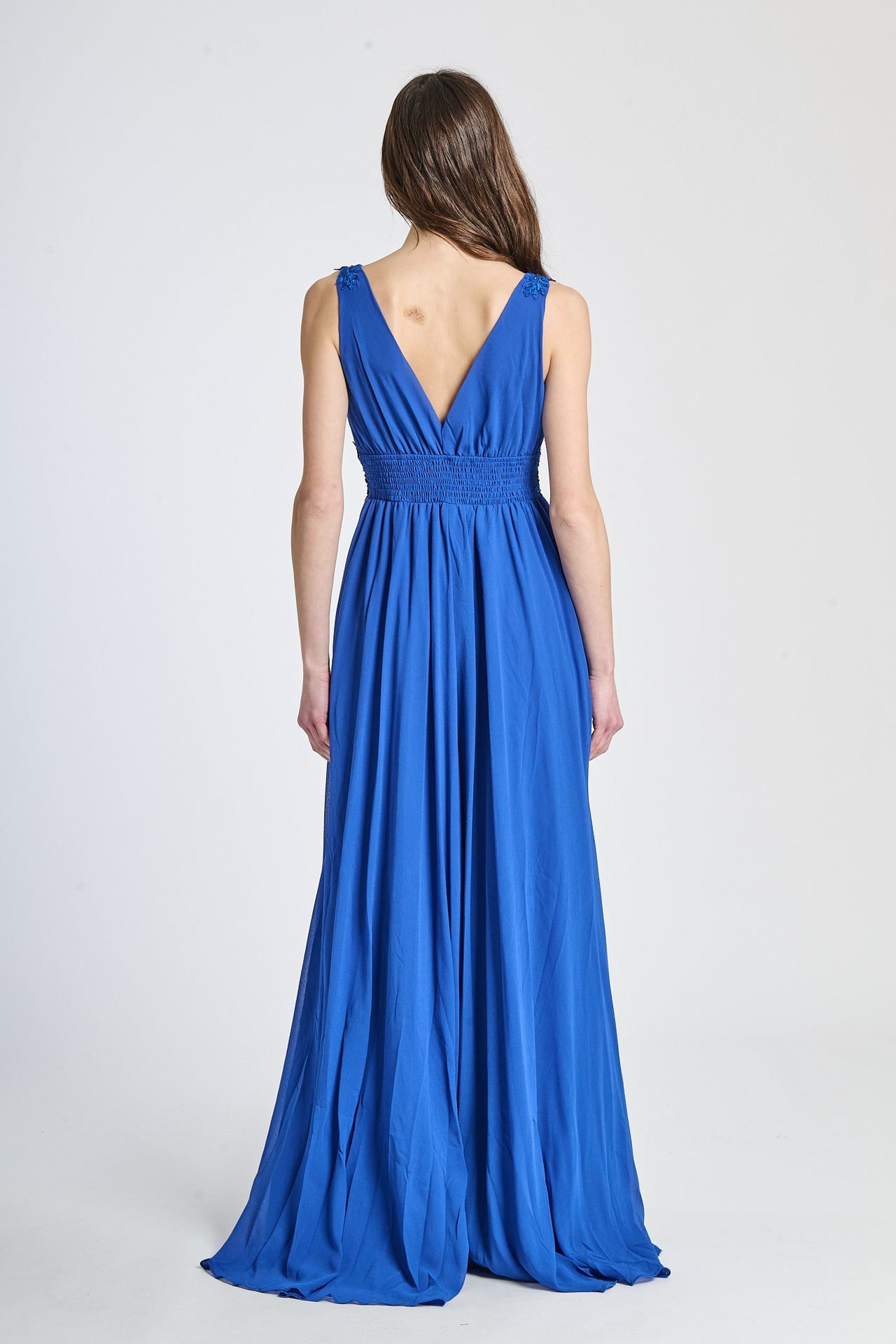 Abito formale bluette in tulle, perfetto per serate notturne