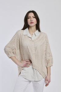 Maglione beige a maglia spessa con colletto e maniche ampie