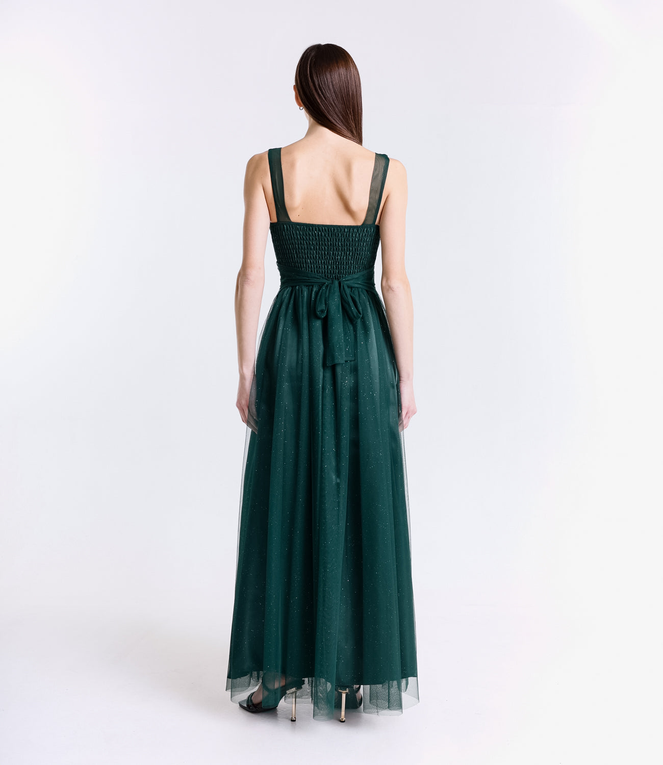 Abito verde.S con scollo a V, eleganza fresca per cerimonie