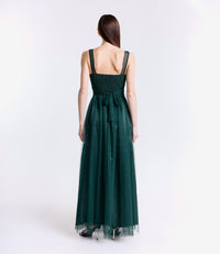 Abito verde.S con scollo a V, eleganza fresca per cerimonie