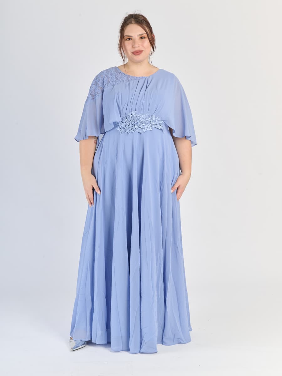 Abito lungo plus size Lavanda, maniche ampie e scollo rotondo