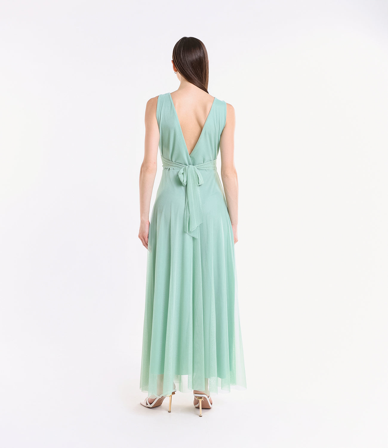 Abito da cerimonia salvia in pizzo concharme vegetale