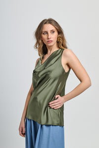 Canotta verde militare in tessuto opaco