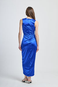 Abito da sera bluette con scollo a V e fessura laterale cool