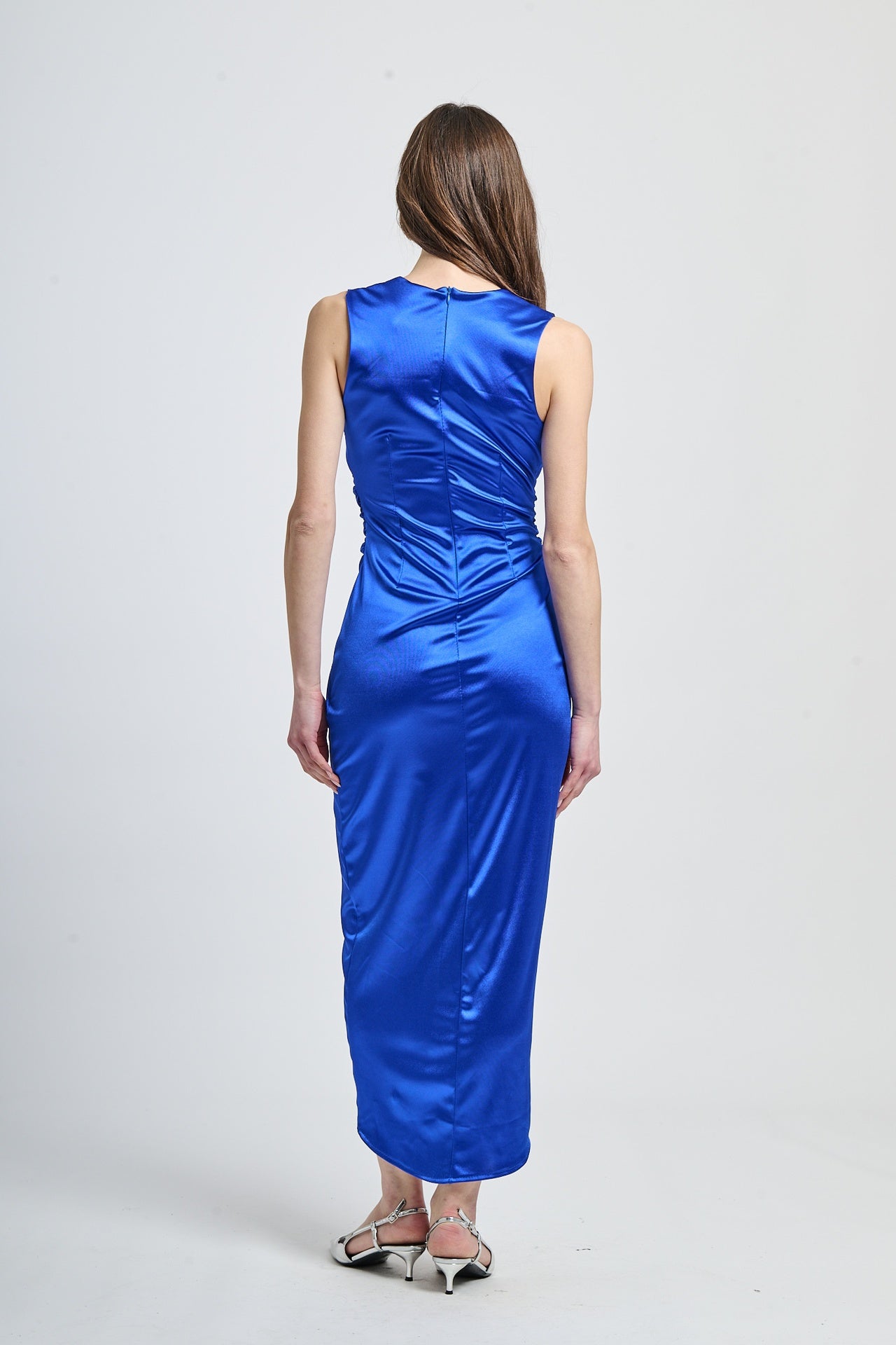 Abito da sera bluette con scollo a V e fessura laterale cool