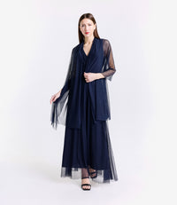 Abito formale navy in pizzo coneleganza iconica