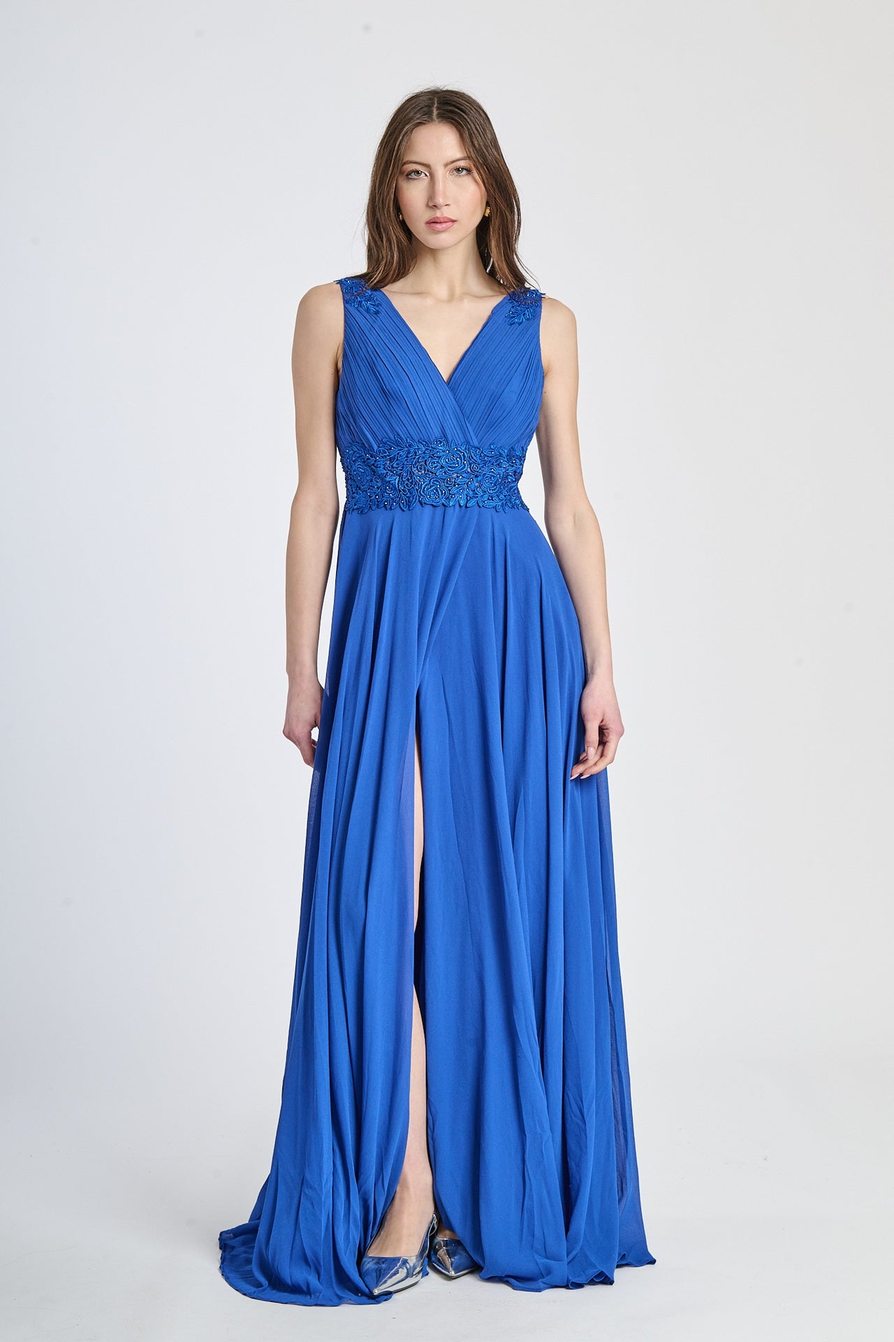 Abito elegante bluette, design vivace con falda ampia e tessuto leggero