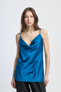 Canotta ottanio in seta concollo drappato luminoso