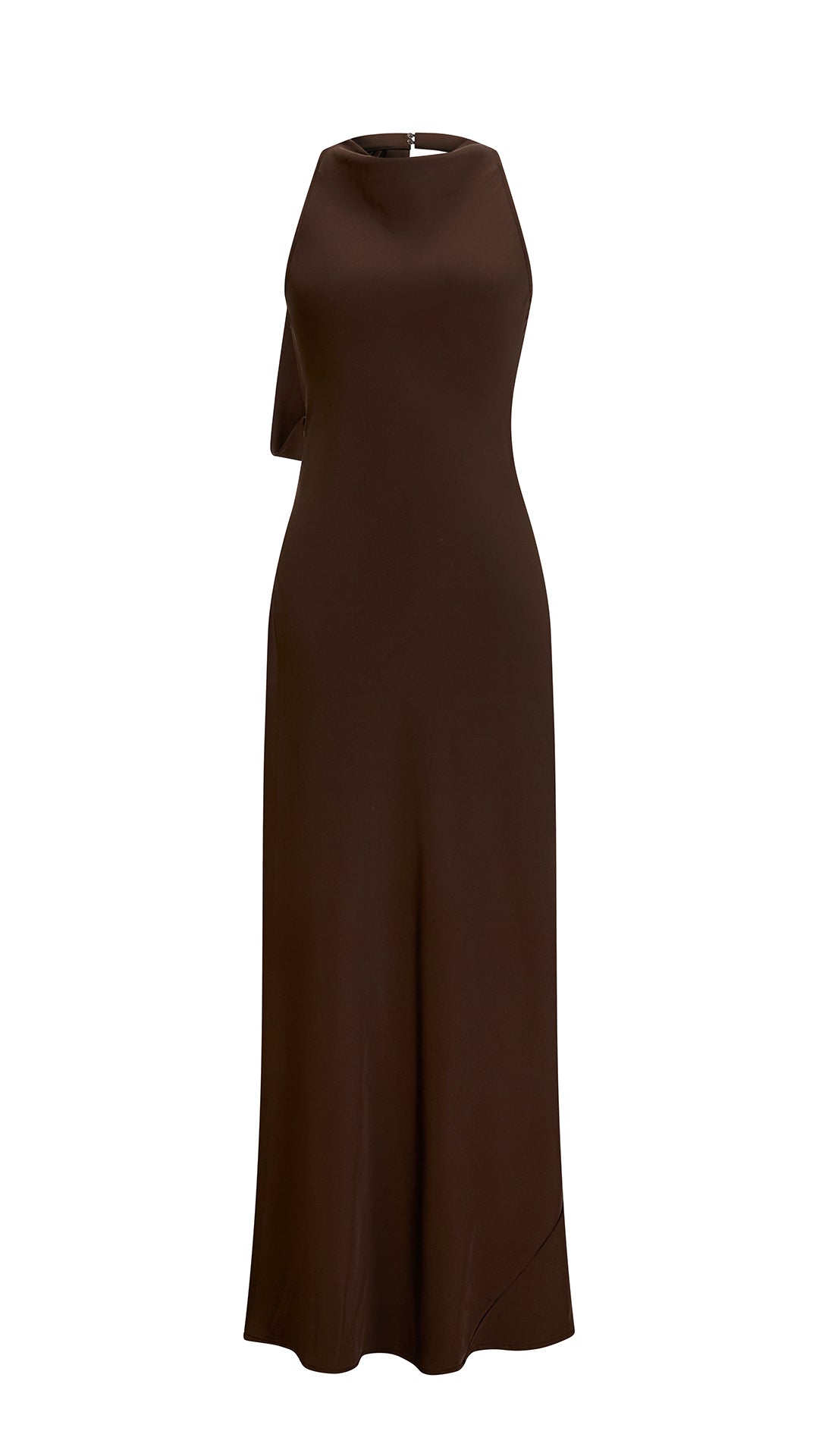 Abito Lungo Donna Senza Maniche Halter, Collo a Drappeggio con Nastro Decorativo, Modello Fluido Elegante per Feste e Cerimonie