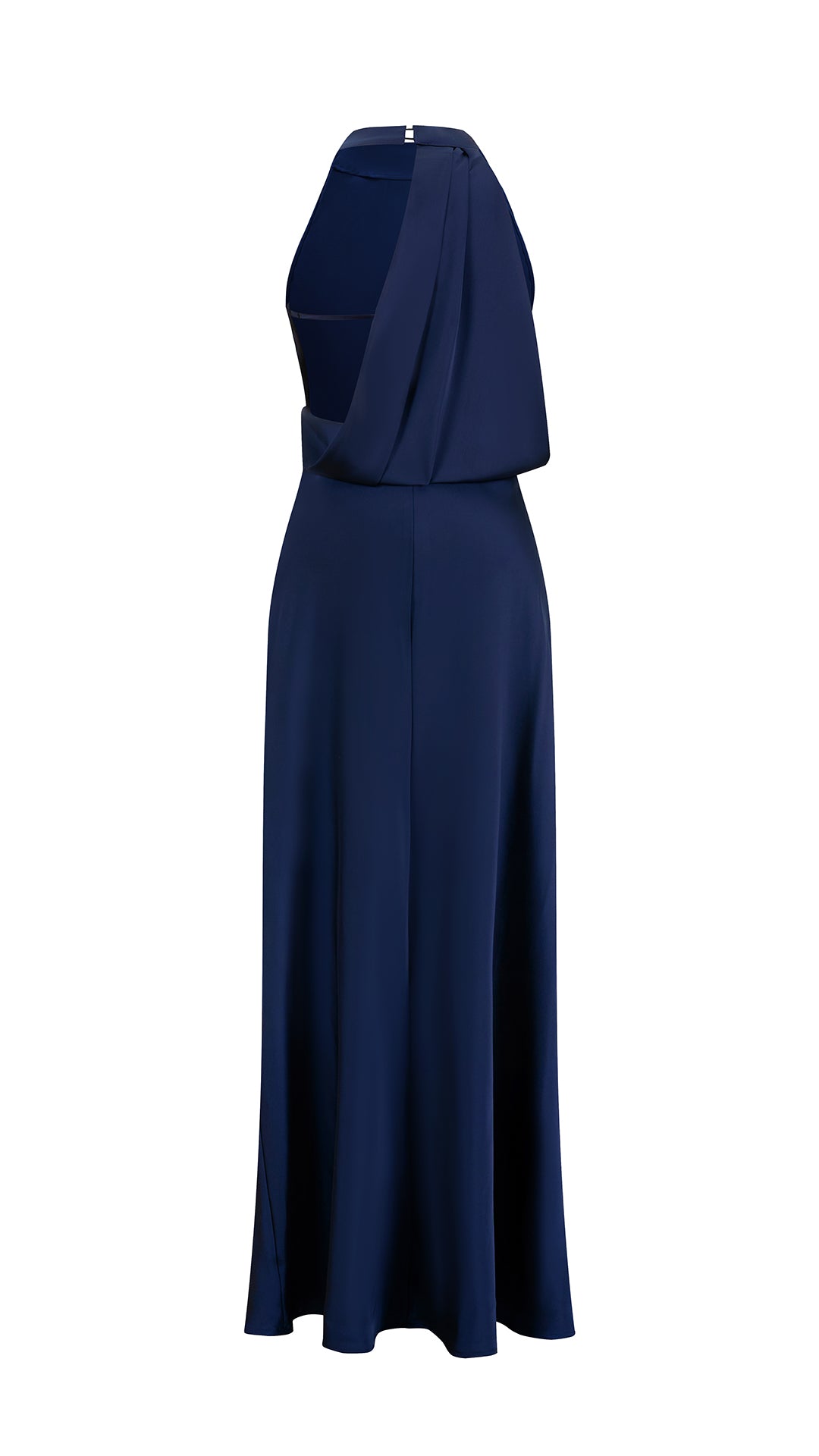 Abito Lungo Donna Senza Maniche Halter, Collo a Drappeggio con Nastro Decorativo, Modello Fluido Elegante per Feste e Cerimonie