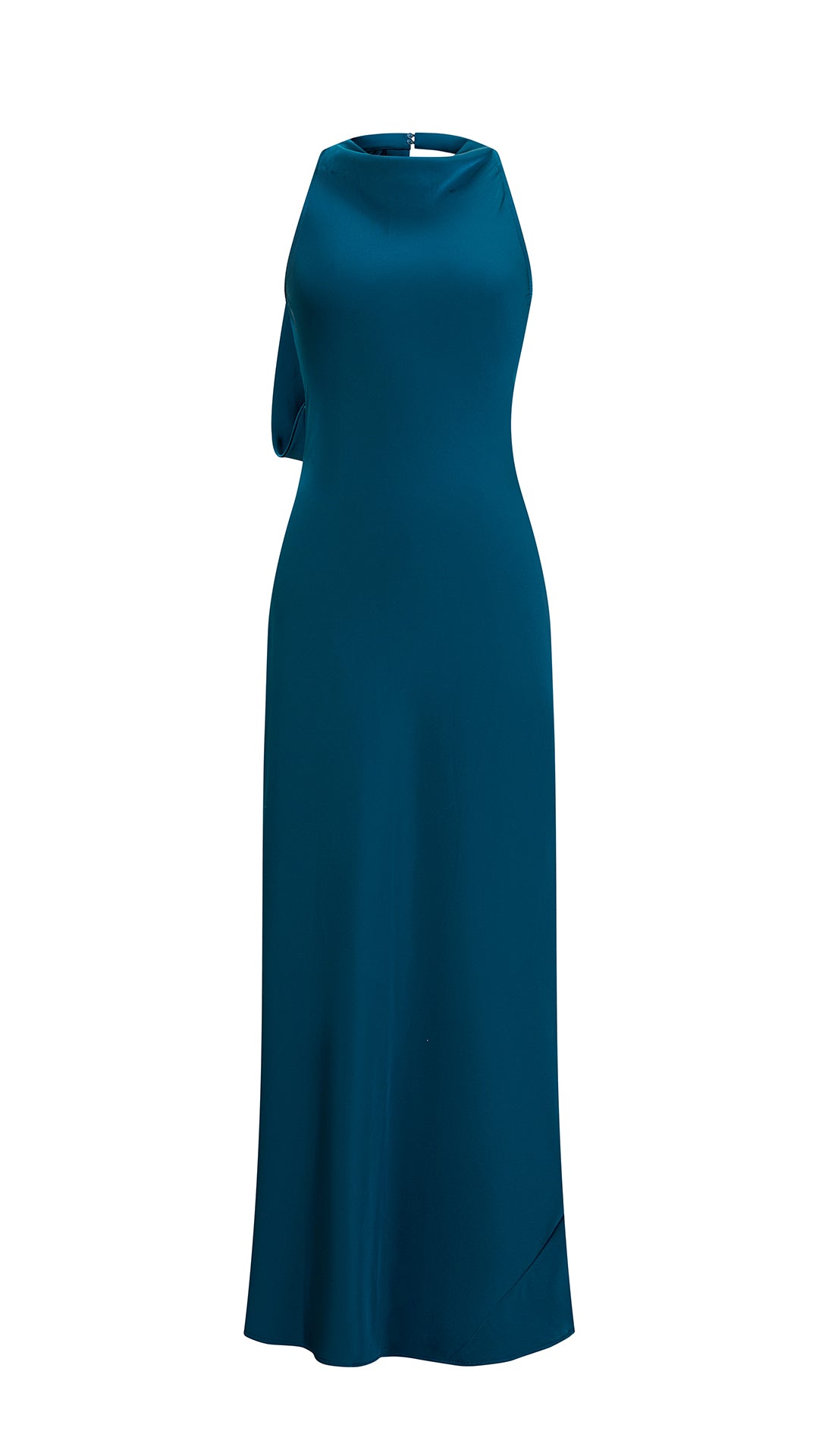 Abito Lungo Donna Senza Maniche Halter, Collo a Drappeggio con Nastro Decorativo, Modello Fluido Elegante per Feste e Cerimonie