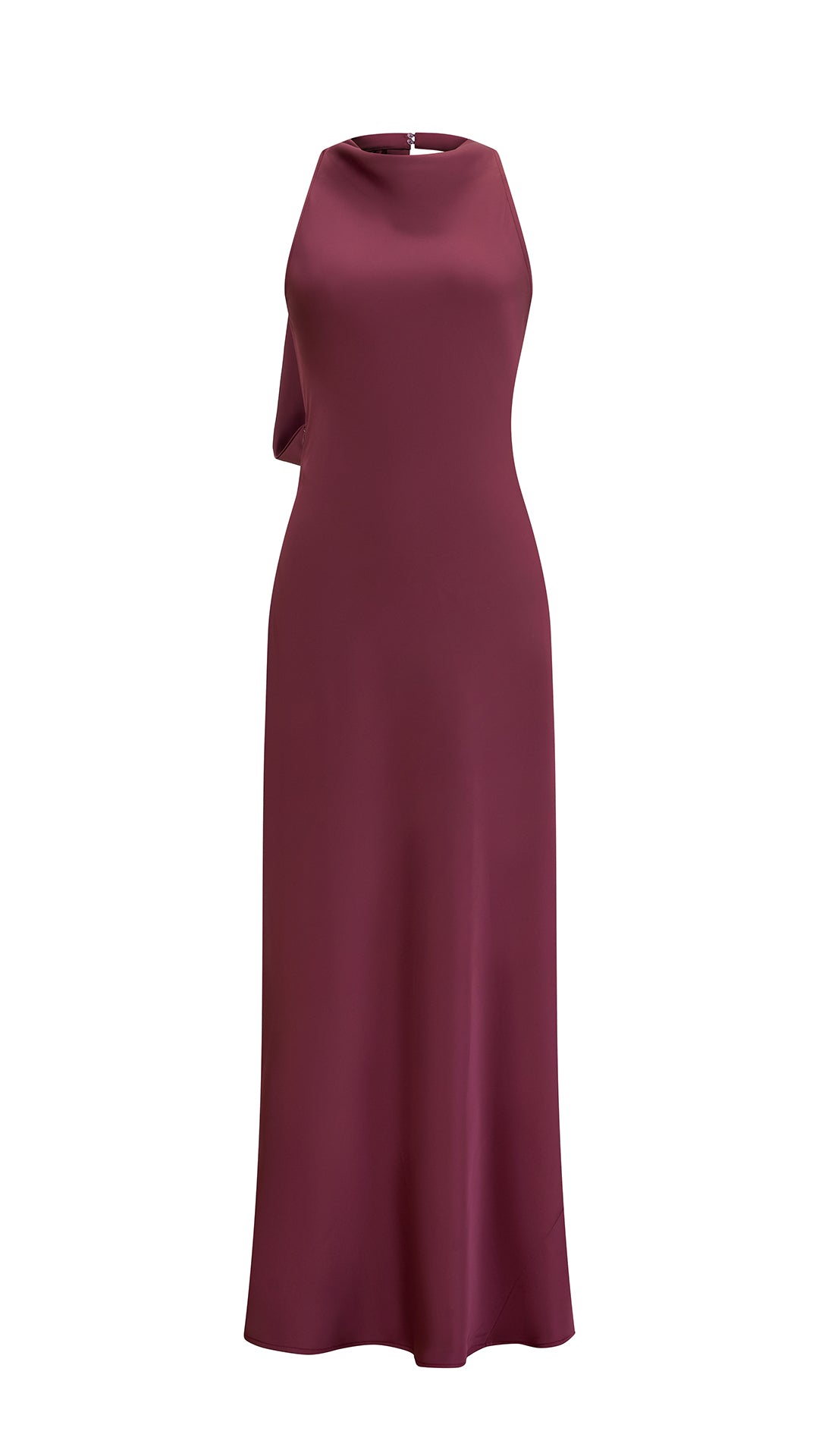 Abito Lungo Donna Senza Maniche Halter, Collo a Drappeggio con Nastro Decorativo, Modello Fluido Elegante per Feste e Cerimonie
