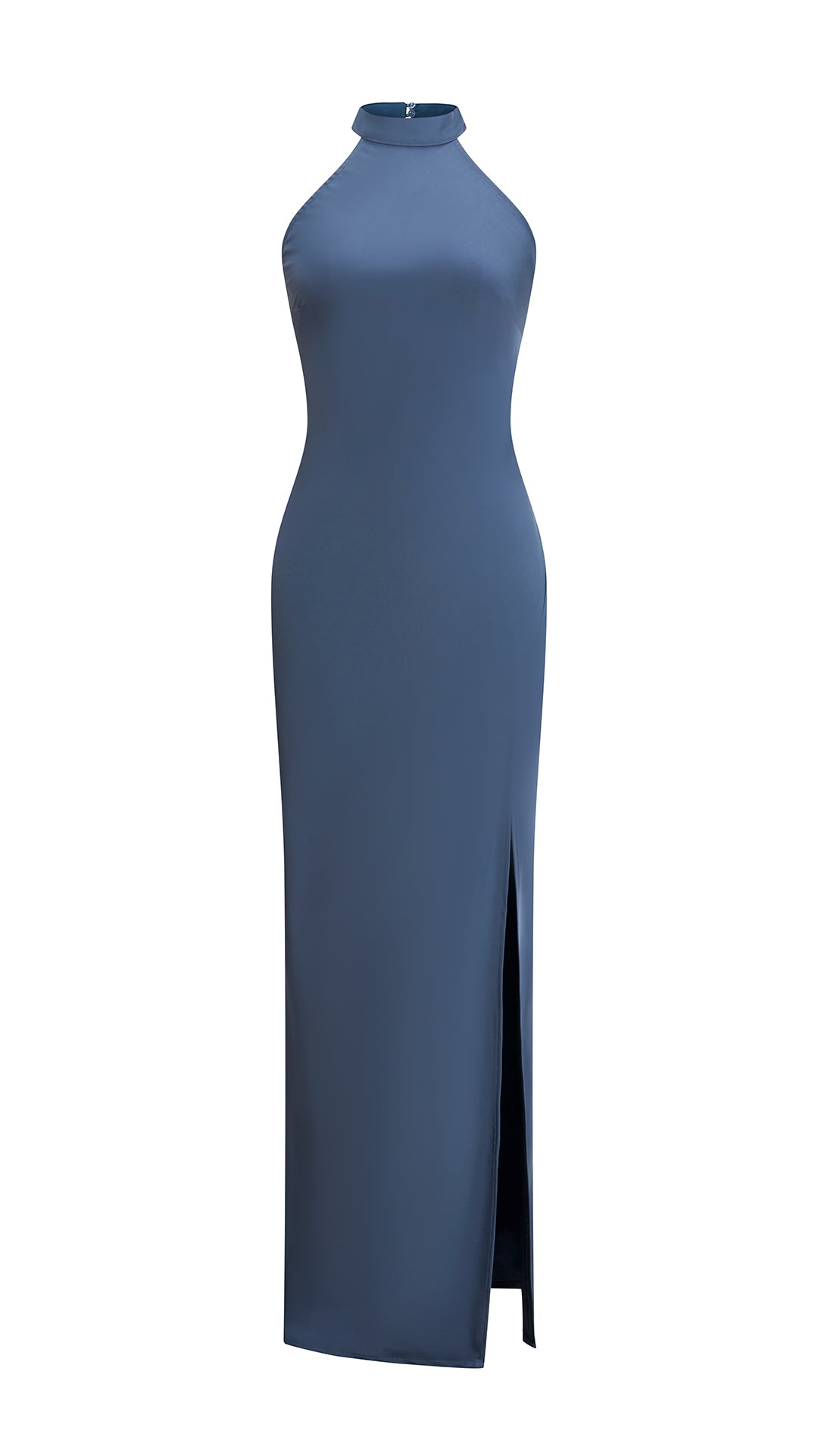 Abito Lungo Donna Scollatura Halter, Modello Aderente con Spacco Laterale, Abito da Cerimonia Elegante per Feste