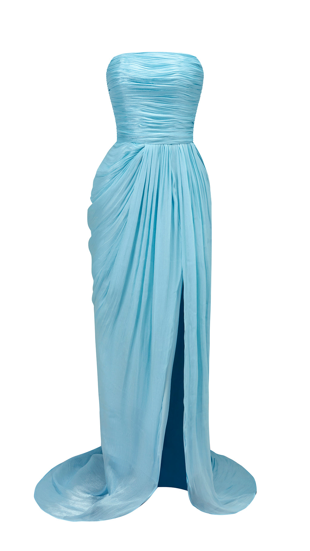 Abito Lungo Donna Senza Spalline a Pieghè, Gonna Drappeggiata con Spacco e Strascico, Elegante per Matrimoni e Serate di Gala