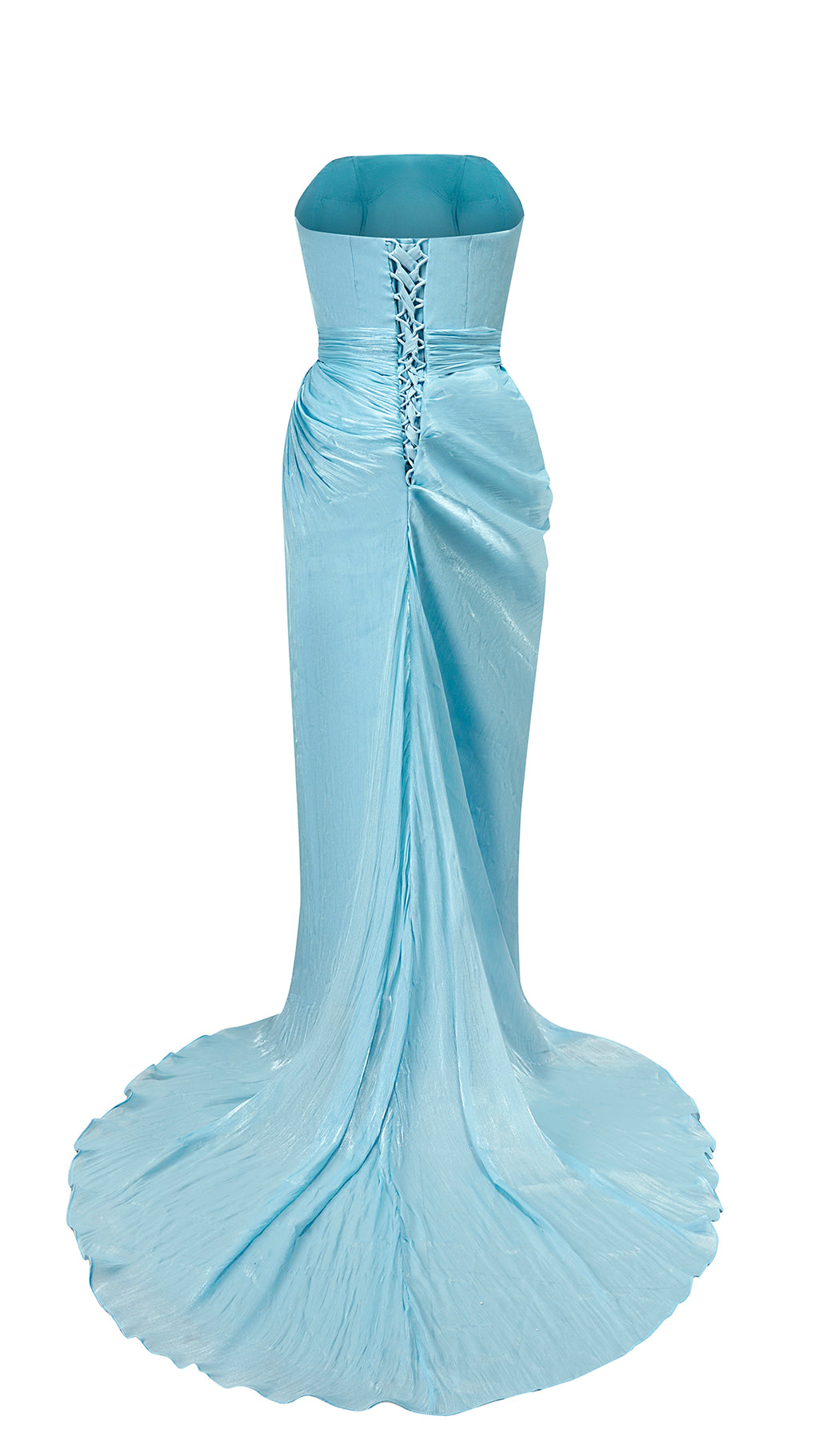 Abito Lungo Donna Senza Spalline a Pieghè, Gonna Drappeggiata con Spacco e Strascico, Elegante per Matrimoni e Serate di Gala