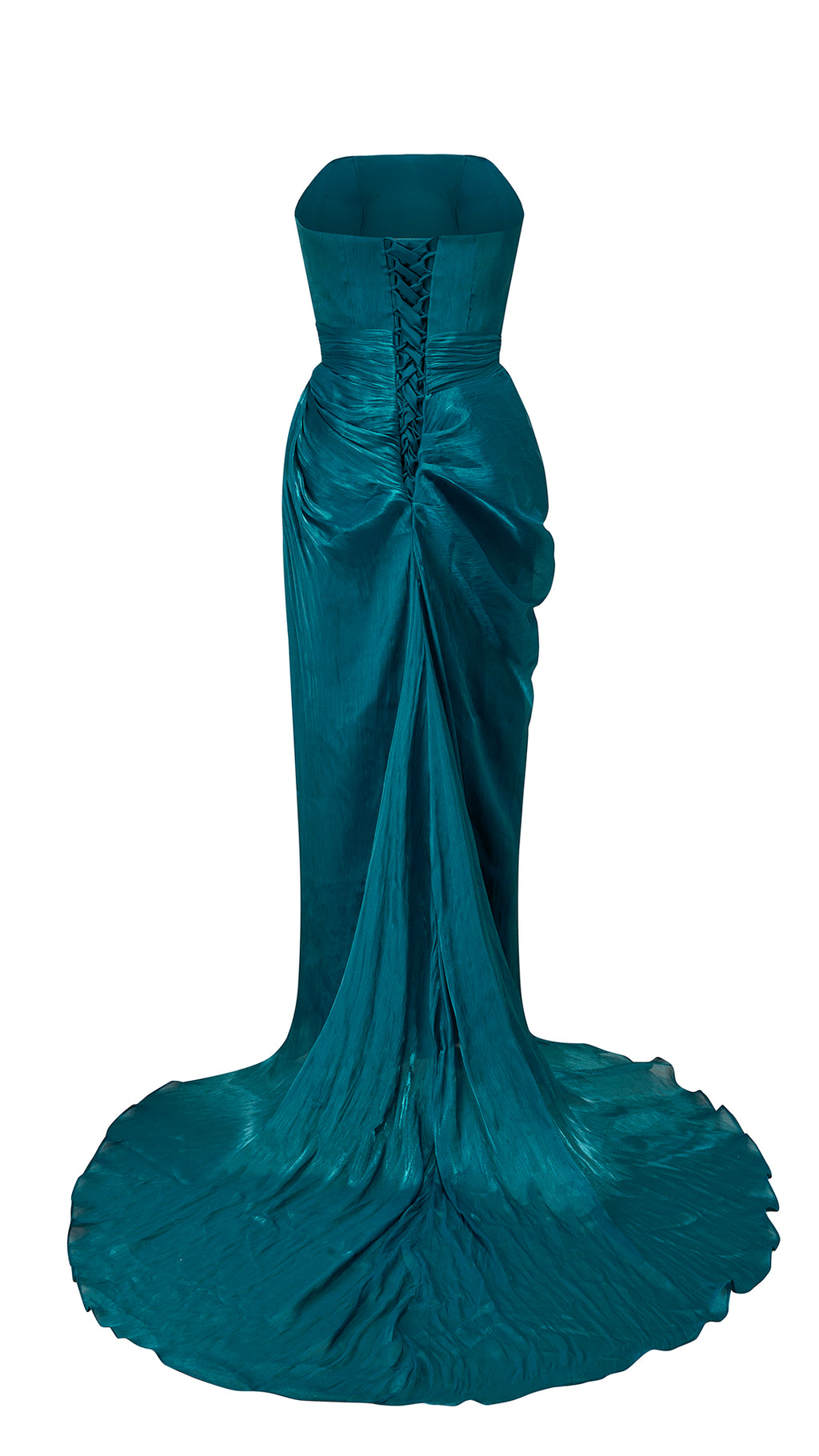 Abito Lungo Donna Senza Spalline a Pieghè, Gonna Drappeggiata con Spacco e Strascico, Elegante per Matrimoni e Serate di Gala