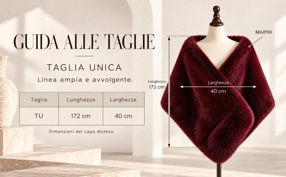 Poncho Scialle Donna in Pelliccia Sintetica, Mantella Elegante Taglia Unica 172x40 cm, Coprispalla Autunno Inverno per Feste e Matrimoni
