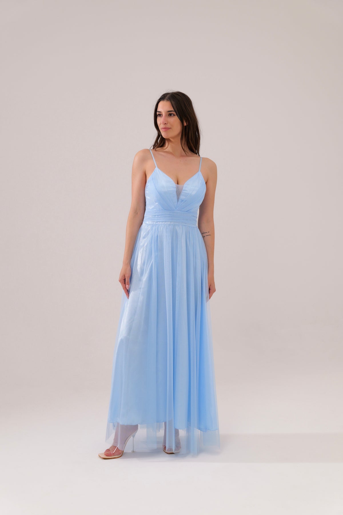Stella long dress in shiny tulle